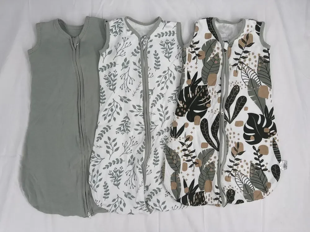 lot of 3 Yoofoss sleep sack leaves print and solid green 0-6m organic cotton